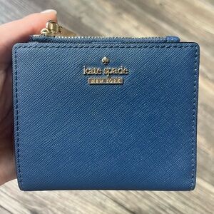 Kate Spade New York navy saffiano zip card wallet with gold logo